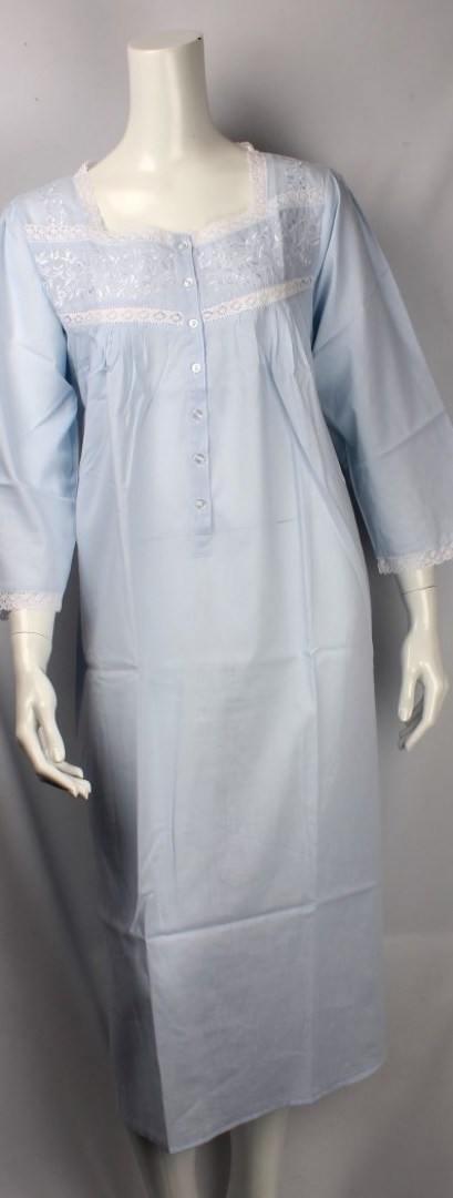 Cotton nightie w long sleeves and  embroidered flowers blue Style:AL/ND-26 image 0